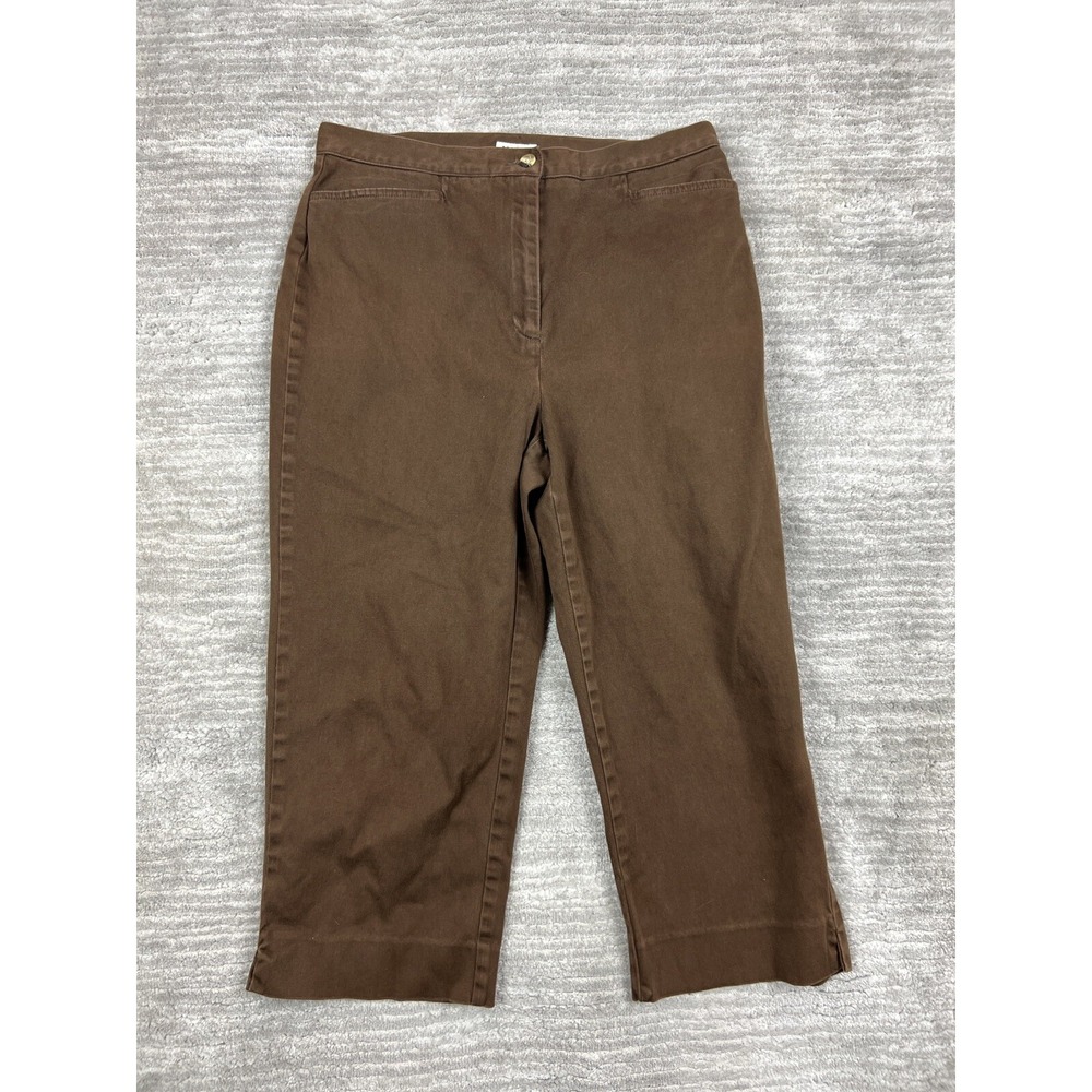 Jones Sport Capris Womens‎ 12 Brown Stretch Cropped Pants High Rise Straight Leg